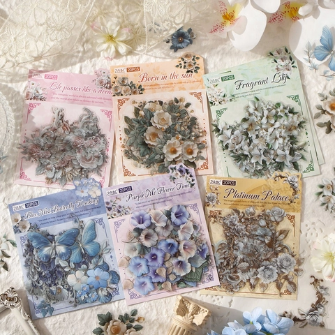 Pegatinas Florales Vintage de PET Impermeables Transparentes con Flores y Mariposas para Scrapbooking Manualidades Bricolaje Decoración de Diarios Materiales de Hand Account