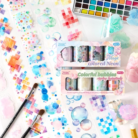Watercolor Abstract Decorative PET Tape Set Colorful Bubbles Morandi Pattern Washi Tape For Journaling Scrapbooking DIY Stationery