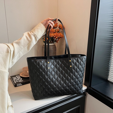 Grand Sac Fourre-Tout Matelassé Pour Femmes Cuir PU Motif De Losanges Sac À Main Vintage Travail Voyage
