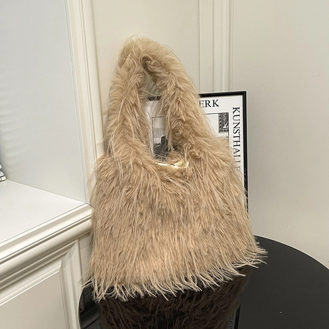 Borsa Tote In Pelliccia Sintetica Da Donna Grande Capacità Pelosa Peluche Spalla Sottobraccio Borsa A Mano Morbida Moda Inverno Autunno