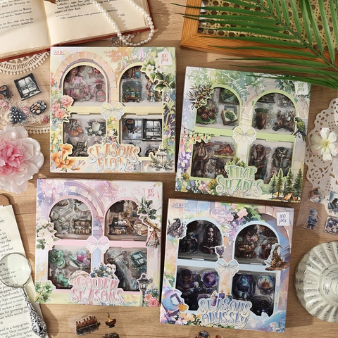 100 Pezzi Set di Adesivi in PET Retrò Decalcomanie Vintage per Scrapbooking Tema Floreale Fai da Te per Diario e Agenda