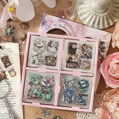 Vintage PET Waterdicht Decoratieve Stickers Bloemen Figuren Scrapbooking Journaling Benodigdheden Verschillende Patronen DIY