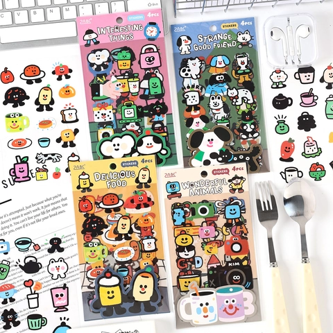 Cute Cartoon Doodle PET Stickers For DIY Scrapbooking Journaling Decor Anthropomorphic Animals And Food Style Stickers
