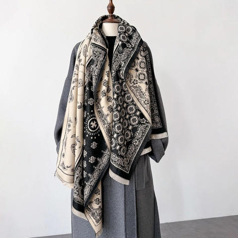 Winter Schal Damen Pashmina Kaschmir-Imitat Paisley Muster Patchwork Dick Warm Lang Umhang Mit Fransen Büro Decke