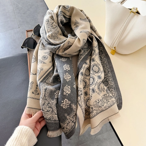 Winter Schal Damen Pashmina Kaschmir-Imitat Paisley Muster Patchwork Dick Warm Lang Umhang Mit Fransen Büro Decke