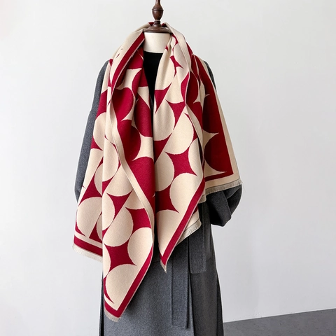 Geometrisches Muster Schal Aus Kaschmirimitat Großer Schultertuch Mit Quasten Warm Weich Für Herbst Winter Damen