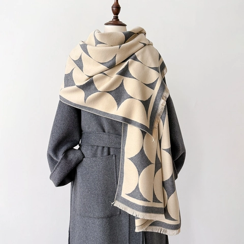 Geometrisches Muster Schal Aus Kaschmirimitat Großer Schultertuch Mit Quasten Warm Weich Für Herbst Winter Damen