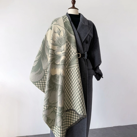 Sciarpa Scialle In Finto Cashmere Floreale A Scacchi Grande Caldo Spesso Nappa Avvolgente Invernale Elegante Da Donna
