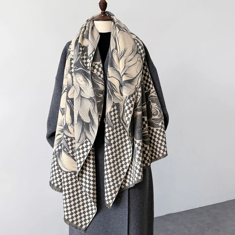 Sciarpa Scialle In Finto Cashmere Floreale A Scacchi Grande Caldo Spesso Nappa Avvolgente Invernale Elegante Da Donna