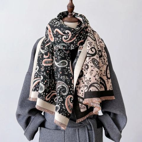 Damen Paisley Schal Aus Kaschmir-Imitat Vintage Lang Groß Winter Warm Wickeltuch Mit Quasten Fransen Elegant