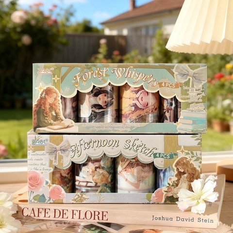 Aesthetic Watercolor Character Girl PET Tape For Journaling Scrapbooking Illustration Decorative Material Afternoon Painting