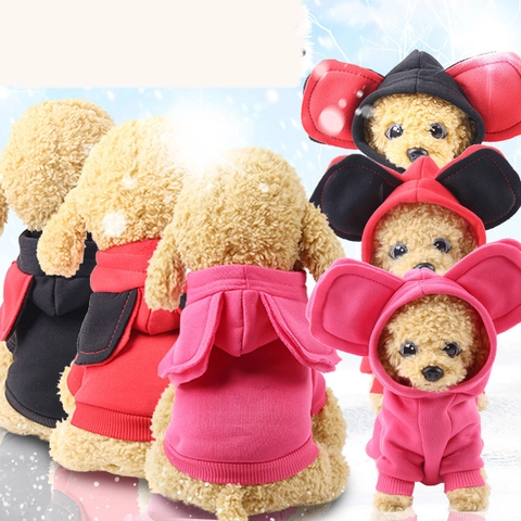 Felpa Con Cappuccio Per Animali Domestici Cane Pile Vestiti Invernali Caldi Design Grandi Orecchie Gatti Cuccioli