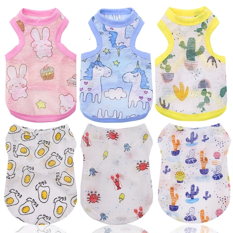 Sommer Haustier Hund Weste Atmungsaktiv Mesh Katze Tank Top Welpen Kleidung Für Kleine Mittlere Hunde Kätzchen Cartoon Druck Kaktus Einhorn Flamingo Spiegelei Ananas Sonnenschutz Haustierbekleidung