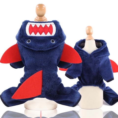 Haustier Hai Kostüm Hundebodysuit Katze Hoodie Flanell Warme Winterkleidung Für Kleine Mittlere Hunde Marineblau Outfit