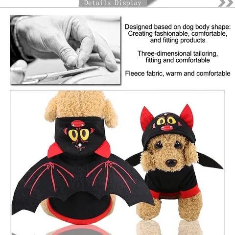 Halloween Pet Dog Hoodie Bat Wings Devil Horns Fleece Warm Puppy Cat Costume Red Black Party Holiday Pets Clothing