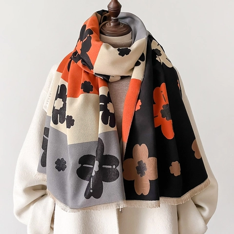 Sciarpa Con Stampa Floreale Vintage Da Donna Imitazione Cashmere Lungo Scialle Invernale Caldo Con Frange