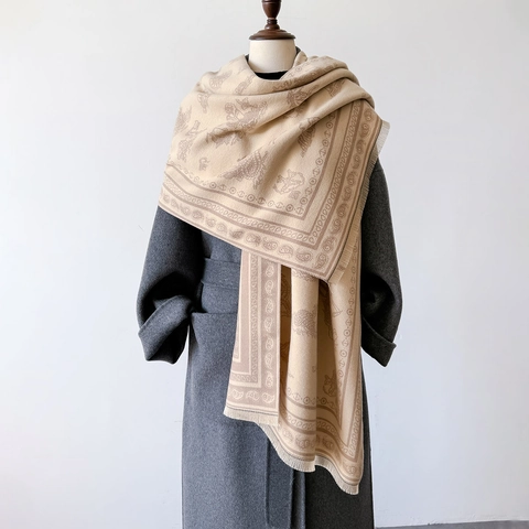 Vintage Paisley Jacquard Scarf Thick Warm Imitation Cashmere Shawl With Tassels Nautical Pattern Retro Wrap For Women