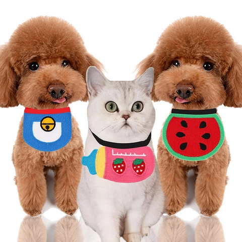 Handmade Knitted Pet Bib Scarf For Dogs Cats Adjustable Crochet Watermelon Strawberry Milk Bottle Bell Style Pet Accessories