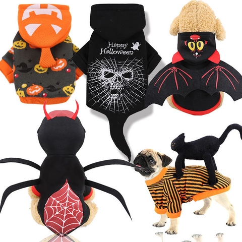 Funny Pet Halloween Hoodie Cotton Blend Cosplay Costume Dog Cat Sweatshirt Cartoon Pumpkin Spider Pirate Uniform Clothing