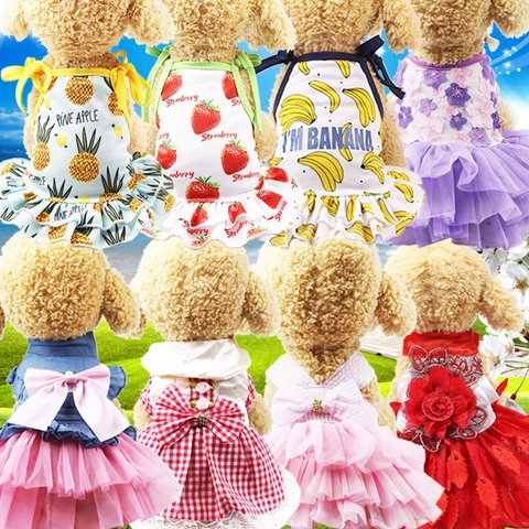 Haustier Hundekleid Prinzessin Netzrock Baumwolle Denim Weste Sommerkleidung Für Kleine Hunde Katzen Süße Schleife Prints