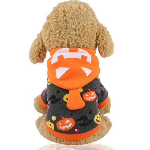 Felpa Con Cappuccio Halloween Per Animali Pile Caldo Stampa Zucca Cappello Da Mago Costume Piccoli Cani Gatti Cuccioli Autunno Inverno
