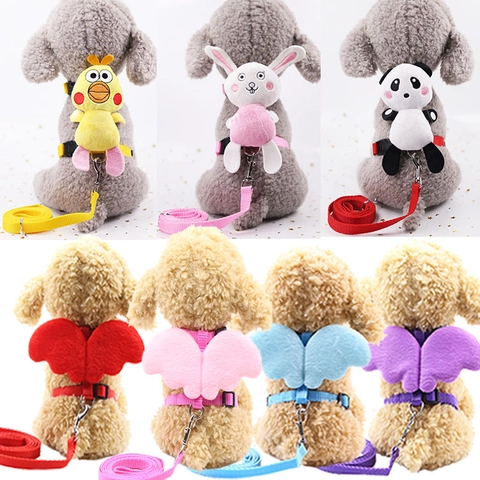 Pet Dog Cat Harness And Leash Denim Cotton Mesh Breathable Adjustable Angel Wings Cartoon Stripes British Flag Style