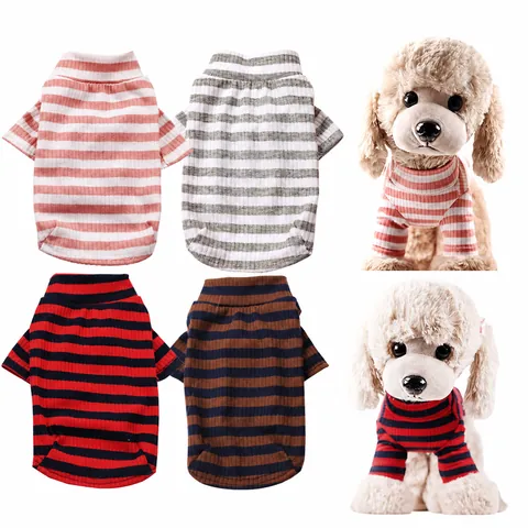 Elastic Striped Dog Shirt Comfortable Pet Base Layer For Small Dogs Cats Ribbed Knit Autumn Winter Warm Puppy Apparel