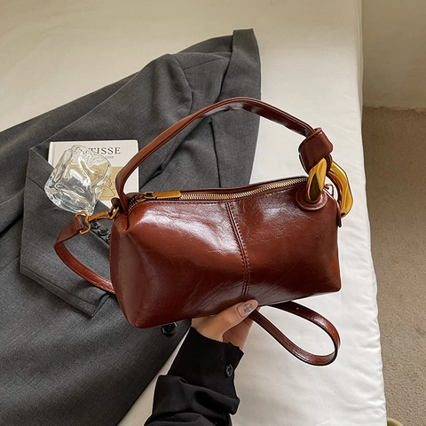 Borsa a Cuscino Retrò da Donna Vintage in PU Camoscio Con Fibbia a Catena in Metallo Dorato Borsa a Tracolla per Viaggi