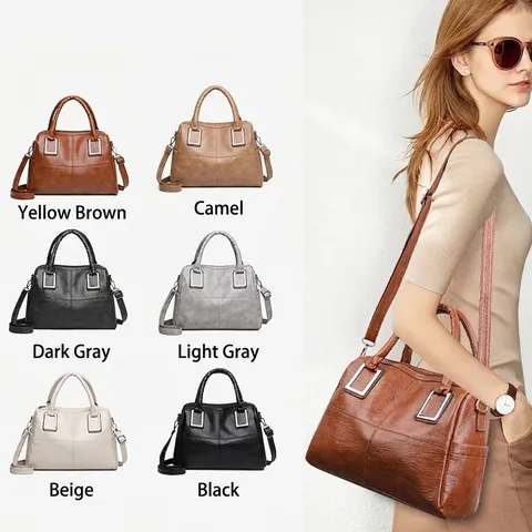 Women Fashion PU Leather Tote Bag Litchi Texture Large Capacity Crossbody Shoulder Bag Adjustable Strap Commuter Handbag