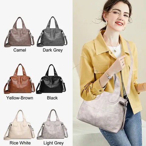 Bolso De Mano Tipo Tote Retro De Cuero PU Para Mujer Gran Capacidad Bolso Bandolera Con Correa Ajustable Minimalista Color Sólido