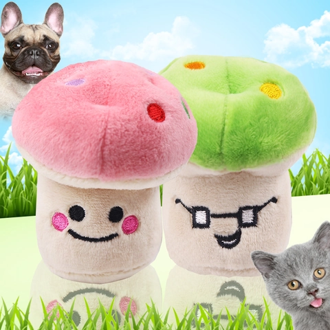 Jouet En Peluche Champignon Qui Couine Coton Doux Rembourré Pour Animaux De Compagnie Avec Visages Brodés Pour Chiens Et Chats