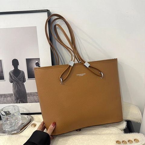 Borsa Tote Grande Capacità Trama Lychee Pelle PU Borsa A Spalla Per Donna Minimalista Casual Pendolare Versatile