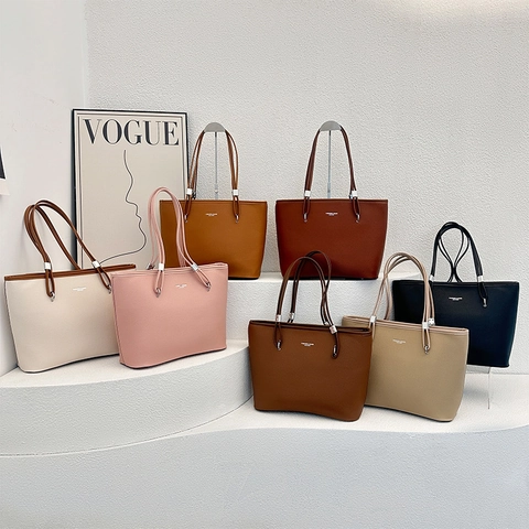 Borsa Tote Grande Capacità Trama Lychee Pelle PU Borsa A Spalla Per Donna Minimalista Casual Pendolare Versatile