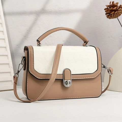Sac en Bandoulière de Mode pour Femmes en Cuir PU Bloc de Couleur Matelassé Petit Sac Carré Avec Poignée Supérieure Fermoir Métallique pour Voyage Décontracté
