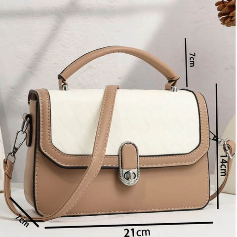 Sac en Bandoulière de Mode pour Femmes en Cuir PU Bloc de Couleur Matelassé Petit Sac Carré Avec Poignée Supérieure Fermoir Métallique pour Voyage Décontracté