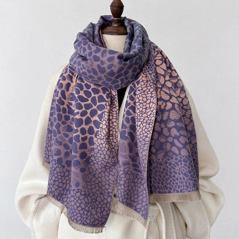 Sciarpa Scialle Con Stampa Leopardata Morbido Finto Cashmere Caldo Involucro Invernale Per Donna Con Nappine Moda Lunga