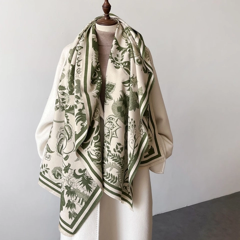 Scialle Sciarpa Stampa Floreale Vintage Imitazione Cashmere Caldo Inverno Elegante Frange Donne Versatile