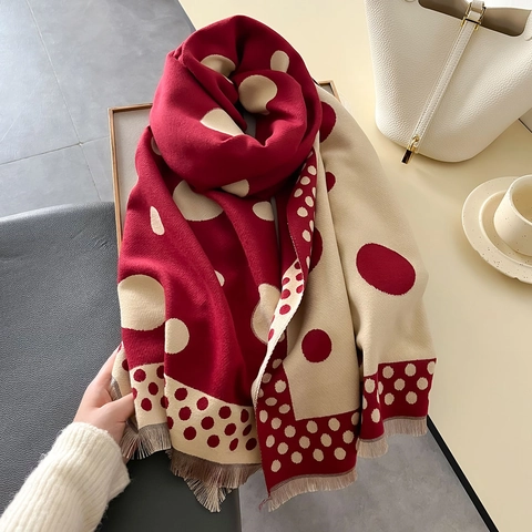 Punktmuster Schal Stola Kaschmir-Imitat Dick Warm Fransen Elegant Wintertuch Für Damen