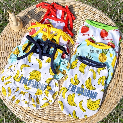 Ropa de Verano para Mascotas de Malla con Estampado de Frutas Vestido para Perros Chaleco Transpirable para Gatos Cachorros Perros Pequeños Fresa Plátano Piña