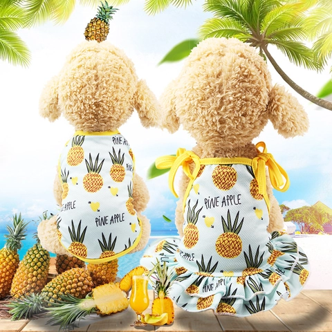Ropa de Verano para Mascotas de Malla con Estampado de Frutas Vestido para Perros Chaleco Transpirable para Gatos Cachorros Perros Pequeños Fresa Plátano Piña