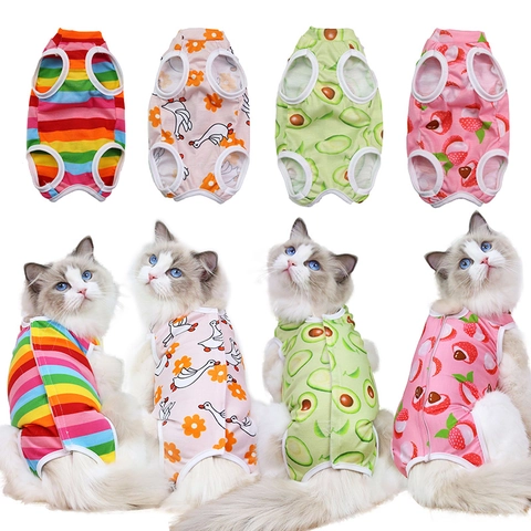 Pet Recovery Suit For Cats Dogs Cartoon Pattern Breathable Polyester After Surgery Clothes Puppy Kitten Protective Vest Home Wear