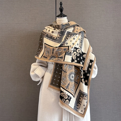 Damen Winterschal Schal Imitat Kaschmir Dick Warm Retro Paisley Patchwork Boho Stil Mit Quasten