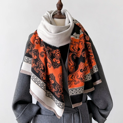 Sciarpa Scialle In Finta Cashmere Spessa Calda Doppia Faccia Motivo Paisley Nappine Per Donna Inverno Elegante