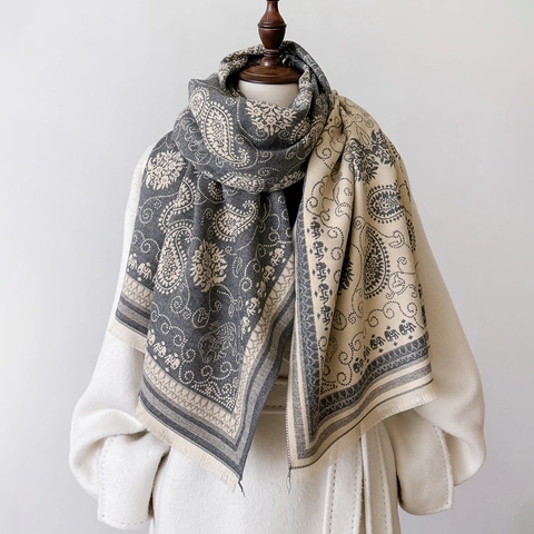 Winter Schal Stola Kaschmir-Imitat Verdickt Warm Paisley Elefant Muster Fransen Böhmisch Retro