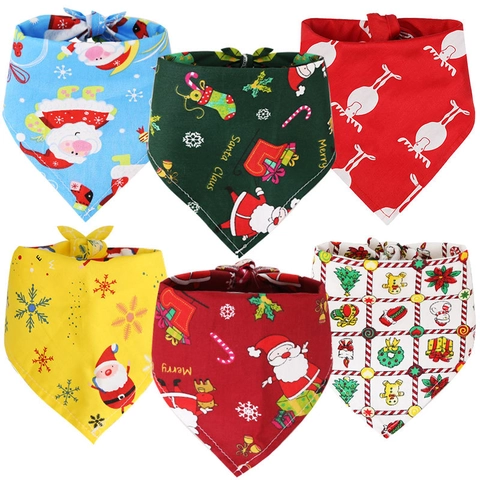 Christmas Pet Bandana Cotton Dog Scarf Santa Claus Reindeer Snowflake Pattern Holiday Triangle Bib For Dogs Cats Party Decoration