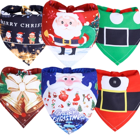 Christmas Pet Bandana Holiday Dog Scarf Cat Bib Polyester Santa Claus Reindeer Snowflake Pattern Adjustable Festive Dog Accessories