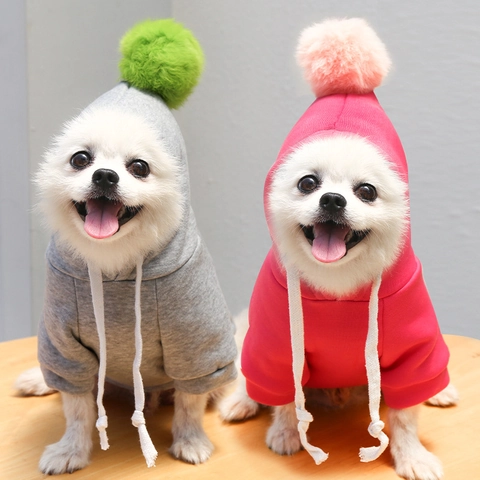 Mignon Sweat À Capuche Pour Animaux Avec Pompon Et Cordon De Serrage Chaud Chien Chat Sweat-shirt Automne Hiver Vêtements Pour Chiots