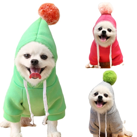 Mignon Sweat À Capuche Pour Animaux Avec Pompon Et Cordon De Serrage Chaud Chien Chat Sweat-shirt Automne Hiver Vêtements Pour Chiots
