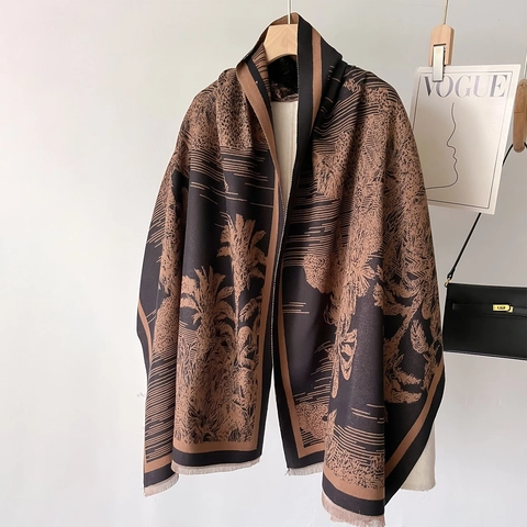 Vintage Tropenpalmen Druck Winter Schal Warm Kaschmirimitat Stola Langer Wickelschal Mit Quasten Für Damen Elegant