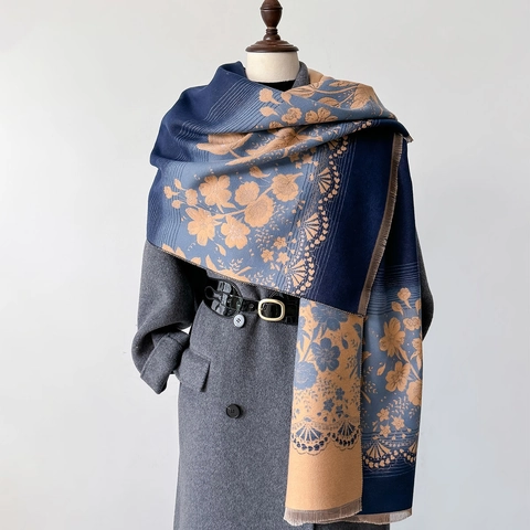 Vintage Floral Tulpenmuster Schal Dick Warm Kaschmirimitat Elegant Color Block Wintertuch Mit Quasten Für Damen